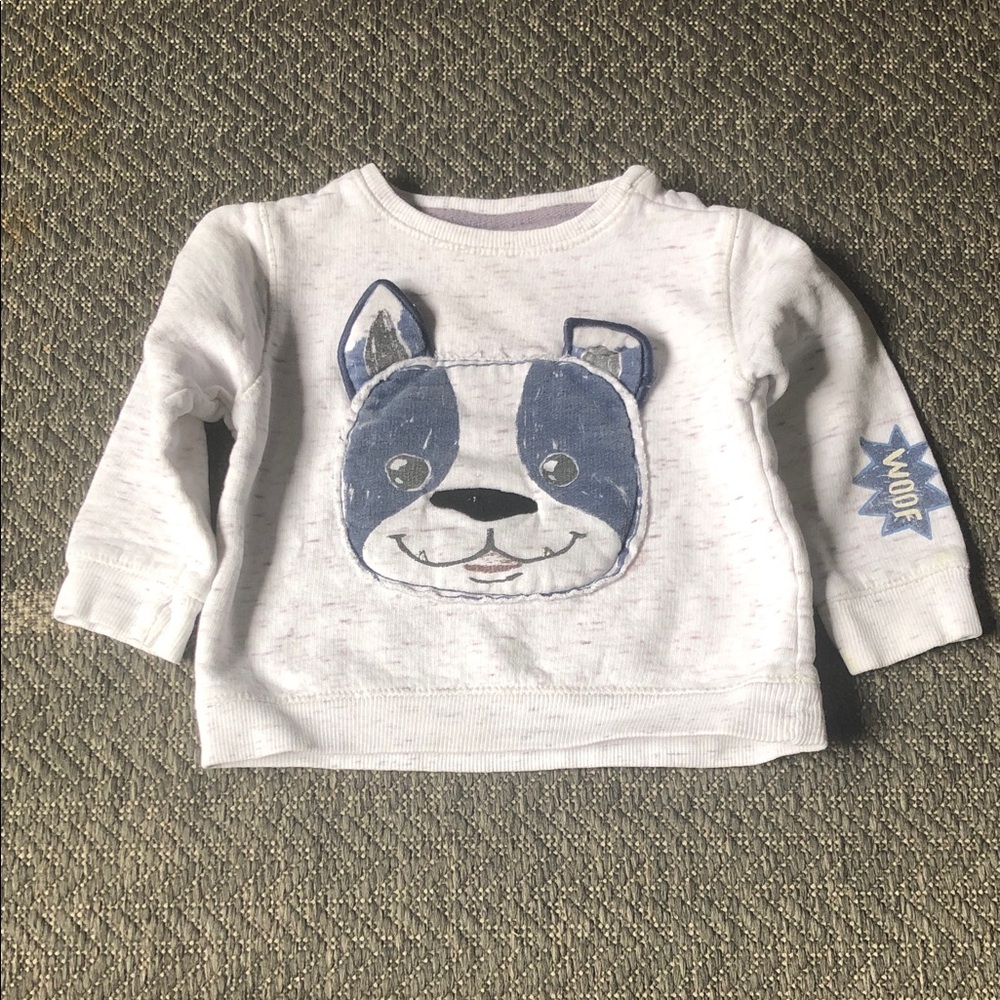 Zara White Pullover Sweatshirt with Blue Puppy Face